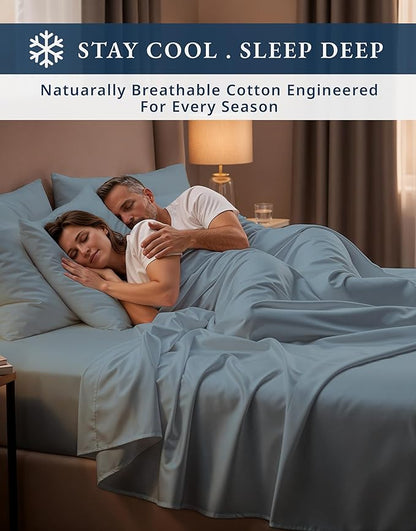 100% Egyptian Cotton Queen Size Sheet Set - Naturally Breathable & Durable Winter Comfort, Ultra-Soft Hotel Luxury Comfort with 15" Deep Pocket Queen Sheets, Silky Sateen Weave - French Blue