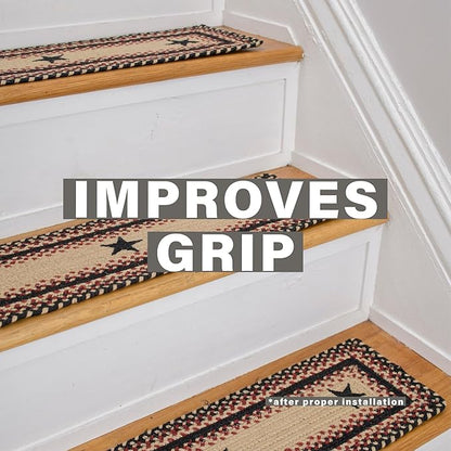 Homespice Primitive Star Gloucester Jute Braided Stair Tread, Warm Primitive Decor, Set of 13, Black and Red 8x28 Rectangle Rug for Stairs - Easy to Clean, Tightly Stitched and Durable