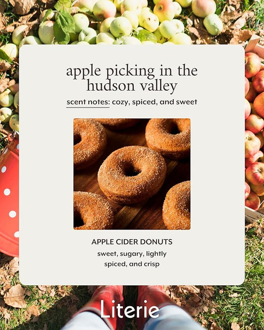 Literie NYC Inspired Scented Candle: Apple Picking in The Hudson Valley - Apple Cider Donuts Scented, 9oz, 50 Hour Burn, Vegan Soy & Coconut Blend Candle for Home Decor, Gift for Women & Men