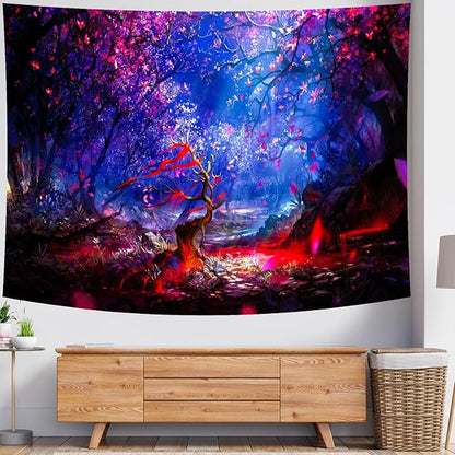 Delur Fantasy Forest Tapestry Enchanted Magical Fairy Tale Tree of Life Wall Hanging Tapestry Mystical Psychedelic Landscape Nature Headboard for Bedroom Living Room Home Decor (70.8" x 92.5")