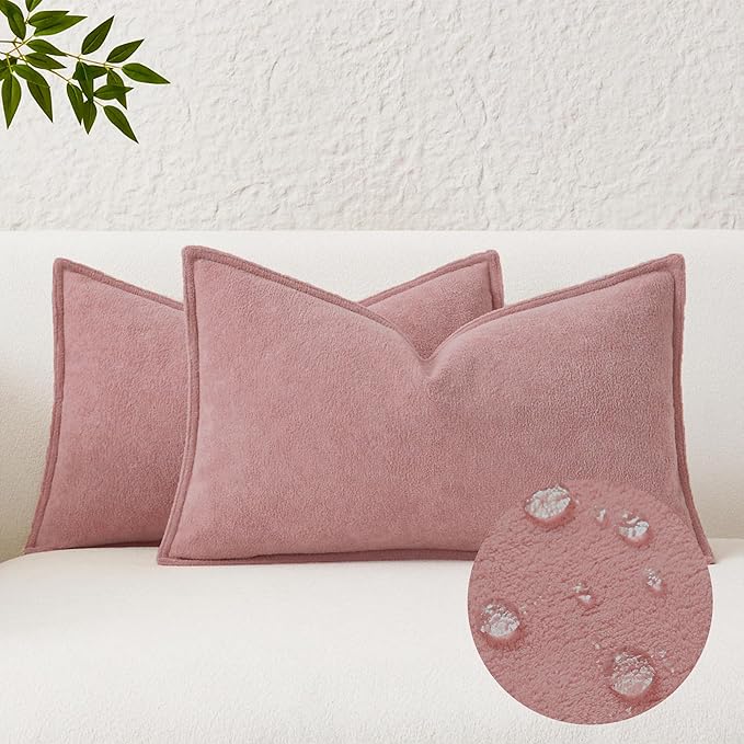 Kevin Textile Valentines Day Decorative Pillow Covers Plush Pink 12x20 Inch Pack of 2 Soft Boucle Textured Waterproof Lumbars Cushions Elegant Accent Pillows for Couch Sofa Chair Bed Home