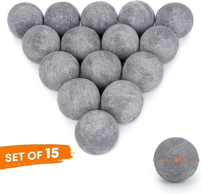 Stanbroil Ceramic Balls - 3” Round Fire Stones for Fire Pit Fire Bowl and Fireplace - Set of 15, Gray
