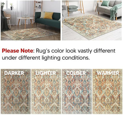 Keen Home Design 5x7 Rug - Machine Washable Area Rug with Non-Slip Backing, Ideal for Living Room, Dining Room, Bedroom - Vintage, Easy Clean, Durable, Low Pile Rug - (5' x 7')