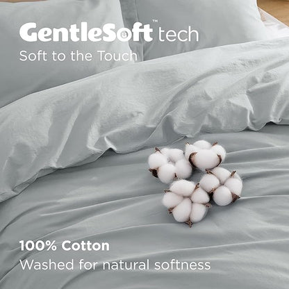 Bedsure 100% Washed Cotton Duvet Cover Queen Size - Pastel Blue Minimalist Cotton Duvet Cover Linen Like for All Seasons - GentleSoft™ Plain Simple Bedding (Pastel Blue, Queen, 90"x90")