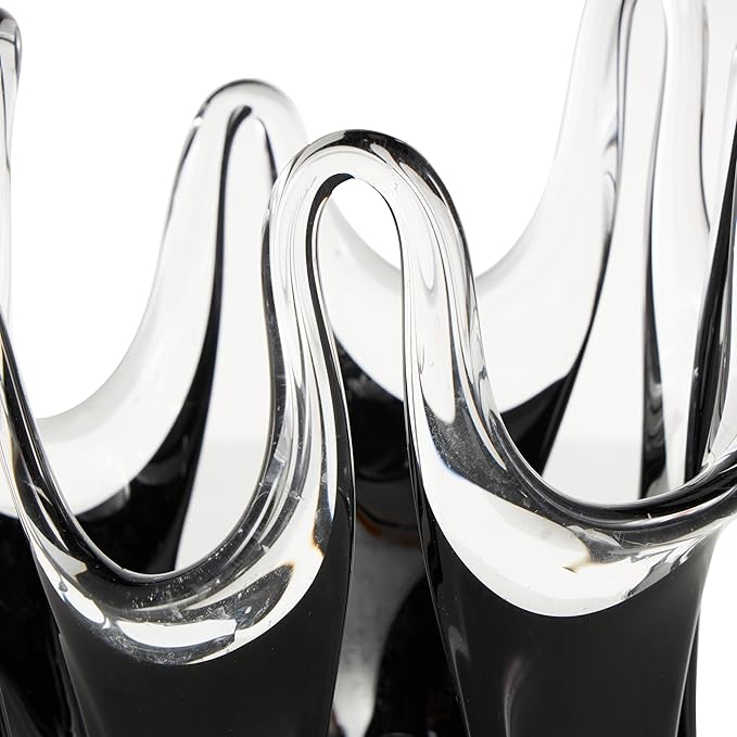 Deco 79 Glass Abstract Decorative Vase Centerpiece Vase with Wavy Oval Cutouts, Flower Vase for Home Decoration 8" x 9" x 11", Black