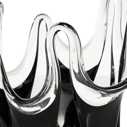 Deco 79 Glass Abstract Decorative Vase Centerpiece Vase with Wavy Oval Cutouts, Flower Vase for Home Decoration 8" x 9" x 11", Black