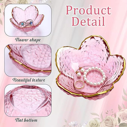 Quelay 8 Set Flower Ring Dish Jewelry Tray with Box and Greeting Card, Small Glass Trinket Tray for Rings Earrings Jewelry Room Decor Gifts for Women Mom Wife Daughter (Purple)