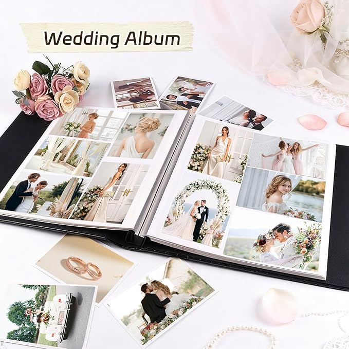 RECUTMS Self Adhesive Photo Album Magnetic Scrapbook Album 60 Pages Double Sided Pages Leather Cover DIY Photo Album Holds Photos of any size Baby Family Wedding Anniversary Albums(Light brown)