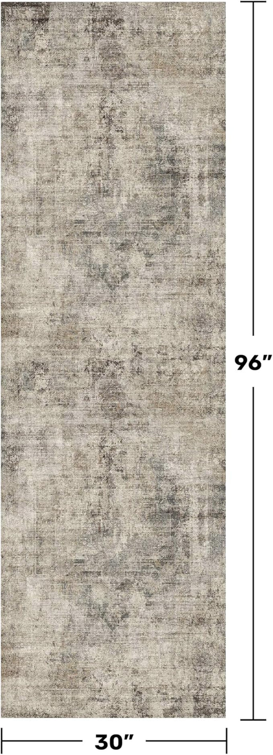 2'6"x8' Runner Rug for Hallway, Washable Taupe Brown 8ft Long Kitchen Rug, Non Slip Entryway Carpet with Rubber Backing, Dark Academy Décor, Stain Resistant Medallion Abstract Design