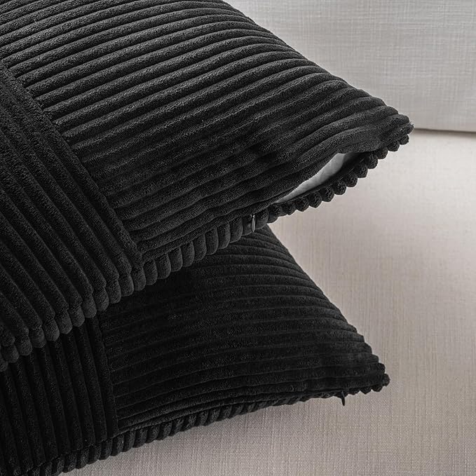 Fancy Homi 2 Packs Black Lumbar Decorative Throw Pillow Covers 12x20 Inch for Living Room Couch Bed Sofa, Rustic Farmhouse Boho Home Decor, Soft Striped Corduroy Rectangle Accent Cushion Case 30x50 cm