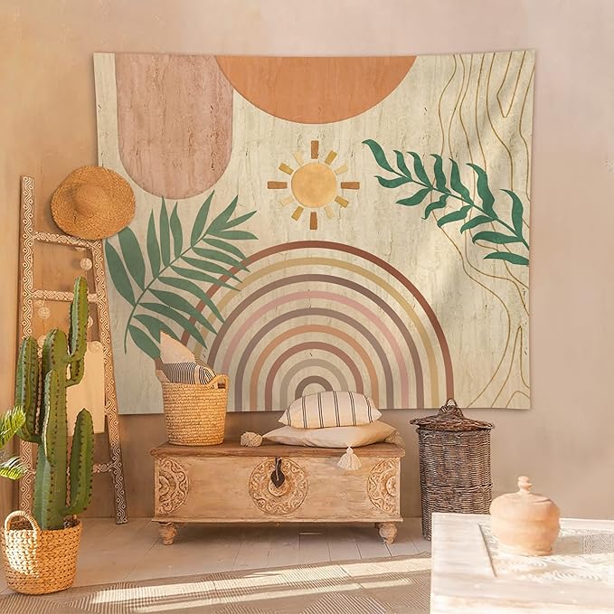 SUOTEMEIFEI Boho Plant Art Tapestry,retro Plants Tapestry Sunset Landscape Abstract Aesthetic Wall Bedroom Living Room Decor College Dorm Wall Hanging