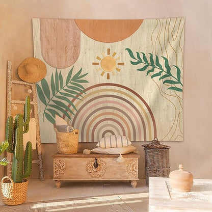 SUOTEMEIFEI Boho Plant Art Tapestry,retro Plants Tapestry Sunset Landscape Abstract Aesthetic Wall Bedroom Living Room Decor College Dorm Wall Hanging