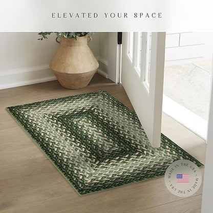 Maples Rugs Marion Bohemian Braided Design Print Area Rug – Made in USA – Washable, Non Slip Indoor Carpet for Entryway, Foyer, Kitchen, and Bathroom, 34" x 20", Green