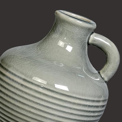 Sunddo Gray Ceramic Flower Vase， 6 Inch Small Modern Boho Vase for Home Decor, Decorative Vases with Handle, Neutral Accent for Minimalist, Table, Living Room, Bathroom, Shelf, Mantel Decor