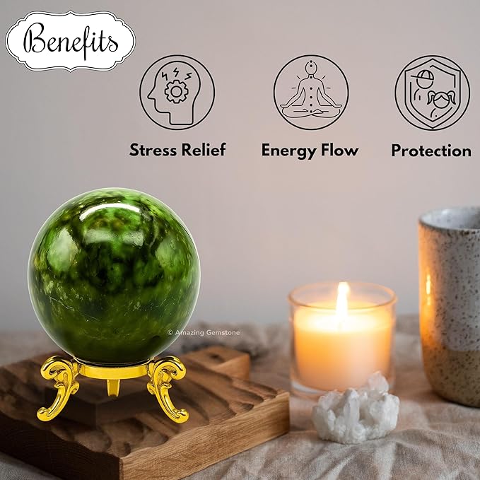 Amazing Gemstone Kambaba Jasper Crystal Ball with Stand - 1.5 Inches Crystal Sphere Meditation Balls for Witchcraft and Decorative Balls