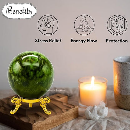 Amazing Gemstone Kambaba Jasper Crystal Ball with Stand - 1.5 Inches Crystal Sphere Meditation Balls for Witchcraft and Decorative Balls
