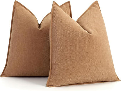 ZWJD Camel Pillow Covers 18x18 Set of 2 Chenille Throw Pillow Covers with Elegant Design Soft and Luxurious Decorative Throw Pillows for Couch, Bed, and Home Decor