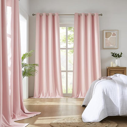 DUALIFE Blackout Curtains Baby Pink 90 Inch Length - Bedroom Black Out Drapery Room Darkening for Nursery Thermal Insulated Grommet Curtain Panel Pair 52 x 90 Inches Long, 2 Panels