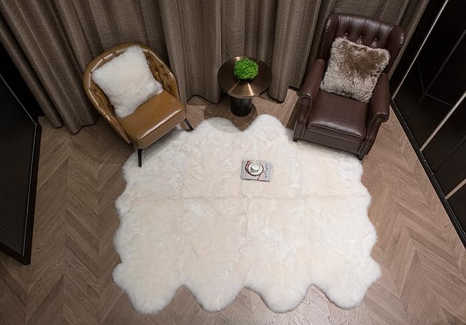 WaySoft New Zealand Sheepskin Area Rug – Genuine Fluffy Wool, Multiple Sizes, Bedroom or Living Room Decor(6ft x 7ft,Ivory)