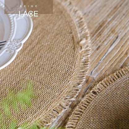 FunWheat Burlap Round Braided Placemats Set of 12 for Dining Tables 15 Inch Heat Resistant Jute Table Mats Farmhouse Woven Fabric Natural Place mats for Fall Decoration (Twine Circle)