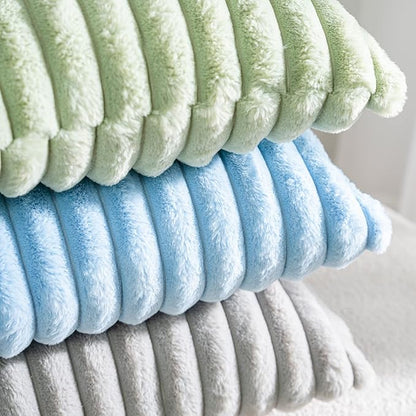 DEELAND Pack of 2,Double-Sided Faux Fur Plush Decorative Throw Pillow Covers Fuzzy Striped Soft Pillowcase Cushion Covers for Sofa Couch Bedroom Green 22x22 inch