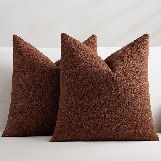 Fall Decorative Throw Pillow Covers 18 x 18 Inch, Set of 2, Thanksgiving Autumn Harvest Decor Boucle Cushion Pillow Cover for Couch Bedroom Sofa Living Room, Burnt Orange