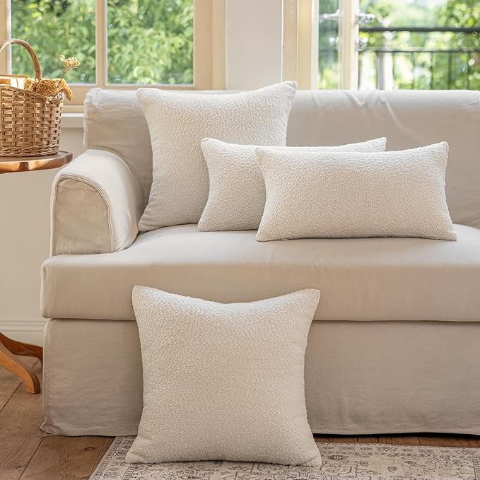 GEEORY Decorative Throw Pillow Covers 26x26 Inch Pack of 2,Textured Boucle Neutral Cushion Cases for Bed Couch Sofa, Accent Mordern Farmhouse & Minimalist Home Decor (White) GE01-26