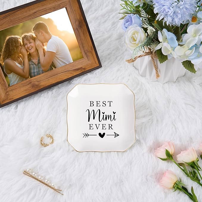 Mimi Gifts Jewelry Dish Trinket Tray - Best Mimi Ever - Christmas Valentines Mother's Day Birthday Gifts for Mimi from Grandkids
