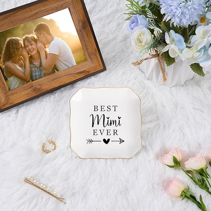 Mimi Gifts Jewelry Dish Trinket Tray - Best Mimi Ever - Christmas Valentines Mother's Day Birthday Gifts for Mimi from Grandkids
