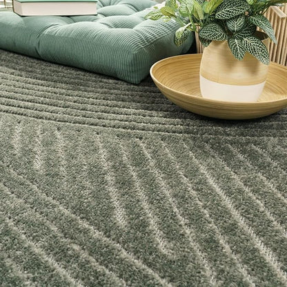 Paco Home Modern Area Rug with Abstract Line Pattern and Contour-Cut in Green, Size: 4' x 5'7"