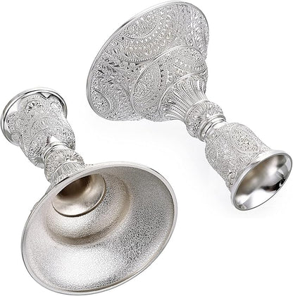 OwnMy 2PCS Brass Taper Candle Holders Candle Stick Holders Set Vintage Metal Pillar Candlestick Holders, 4”H Elegant Candle Stand Candelabra for Dining Table Centerpieces Wedding Home Decor, Silver