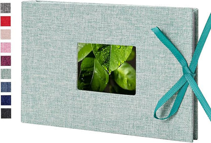 Vienrose Photo Album 4x6 50 Pockets Linen Frame Cover with Memo Areas Photobook Mini Slip-in Picture Book for Wedding Baby Vacation, Lightgreen