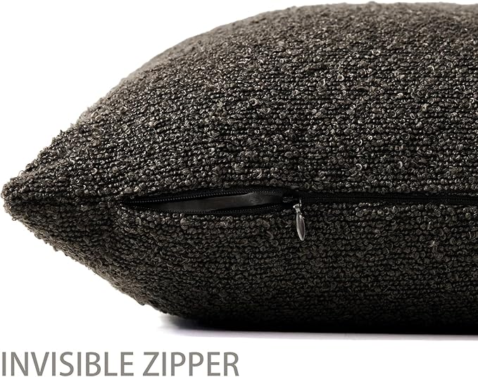 Boucle Decorative Lumbar Pillow Covers for Couch Set of 2, 12x20 inches, Dark Coffee