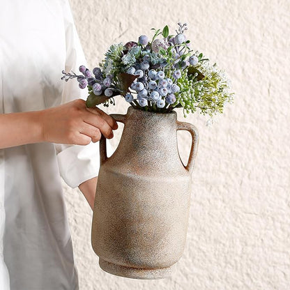 Ceramic Rustic Flower Vase, 10.94 Inch Pottery Modern Vase for Shelf, Tabletop, Vintage Farmhouse Home Decor for Coffee Table, Living Room, Mantle, Fireplace, Entryway