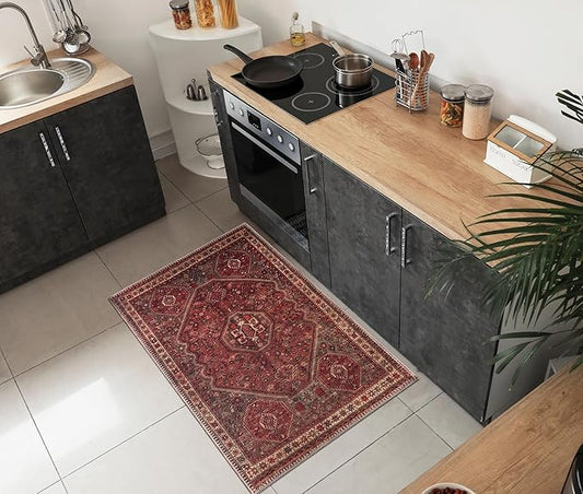 Keen Home Design 2x3 Rug - Machine Washable Entry Rug with Non-Slip Backing, Ideal for Enteryway, Kitchen, Bathroom, Laundry Room - Vintage, Easy Clean, Durable, Low Pile Rug - (2' x 3')