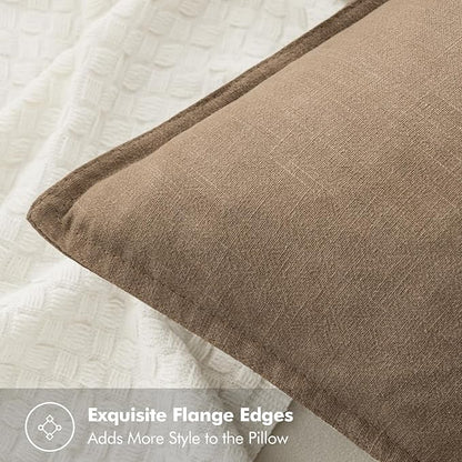 MIULEE Decorative Linen Euro Sham Pillow Covers 22x22 Inch Khaki Boho Farmhouse Neutral Winter Couch Throw Pillows for Bed Pack of 2 Accent Modern Pillowcase Sofa Livingroom Home Decor