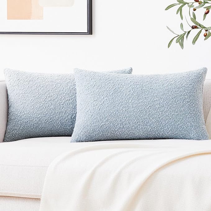 Mixhug Decorative Boucle Throw Pillow Covers, Light Blue, 12 x 20 Inches, Pack of 2 - Textured Boho Pillow Covers for Couch and Bed
