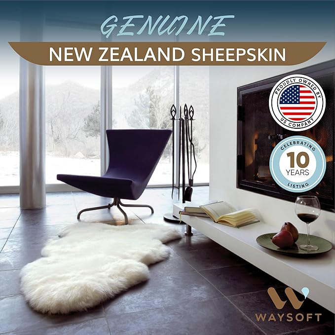 WaySoft New Zealand Sheepskin Area Rug – Genuine Fluffy Wool, Multiple Sizes, Bedroom or Living Room Decor(2ft x 3ft,Taupe)