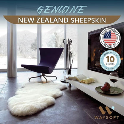 WaySoft New Zealand Sheepskin Area Rug – Genuine Fluffy Wool, Multiple Sizes, Bedroom or Living Room Decor(2ft x 3ft,Wolftip)