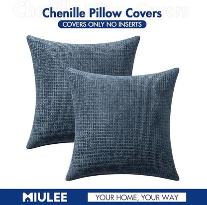 MIULEE Pack of 2 Couch Throw Pillow Covers 20x20 Inch Coastal Navy Blue Modern Boho Accent Decorative Pillow Covers Soft Chenille Farmhouse Cushion Covers for Home Decor Bed Sofa Living Room