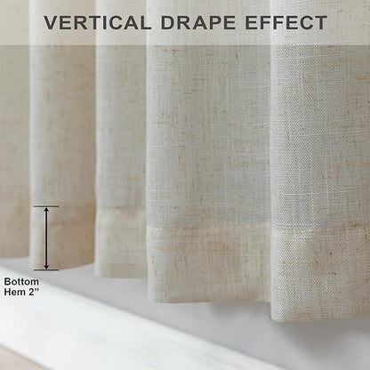 Flax Linen Curtains 84 Inch Length for Bedroom 2 Panels Back Tab Pocket Light Filtering Simple Canvas Cloth Look Semi Sheer Beige Curtains for Living Room Dining Burlap Sand Beach Decor 52x84 Long Tan