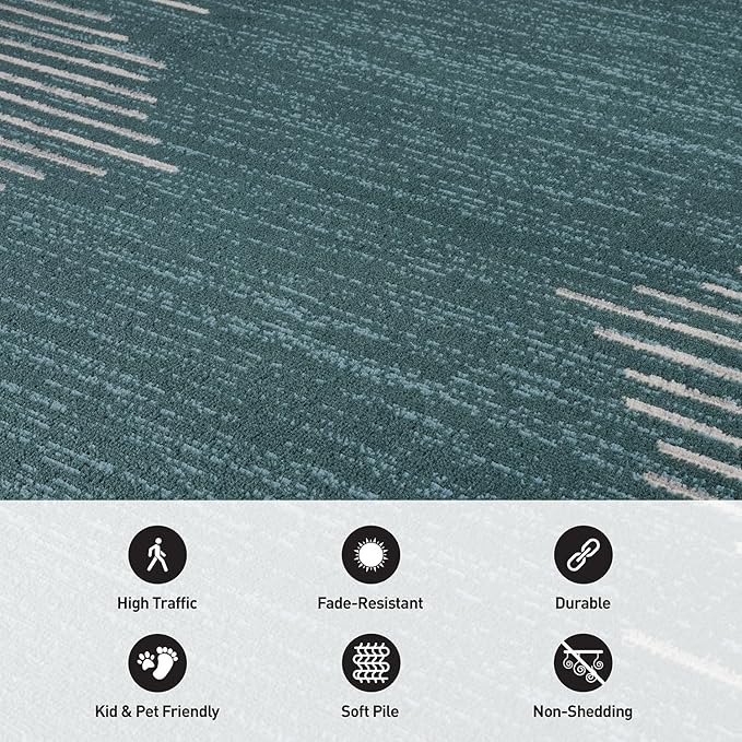 Rugshop Bohemian Stripe Stain Resistant High Traffic Living Room Kitchen Bedroom Dining Home Office Area Rug 2' x 7' Teal