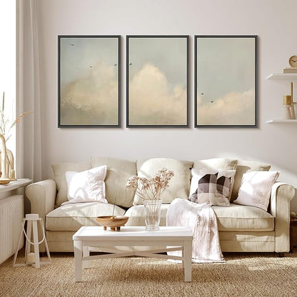 MUDECOR Framed Wall Art Print Set Minimalist Serene Sky with Birds Illustrations Modern Art Boho Decorative Colorful Chic for Living Room, Bedroom, Office - 16"x24"x3 Black
