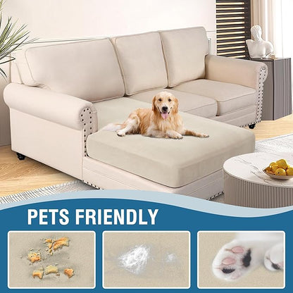 H.VERSAILTEX Super Stretch Individual Chaise Cover Sectional Couch Covers for L Shaped Sofa Both Left/Right Featuring Thick Soft Fleece Fabric (Chaise Cover, Ivory)