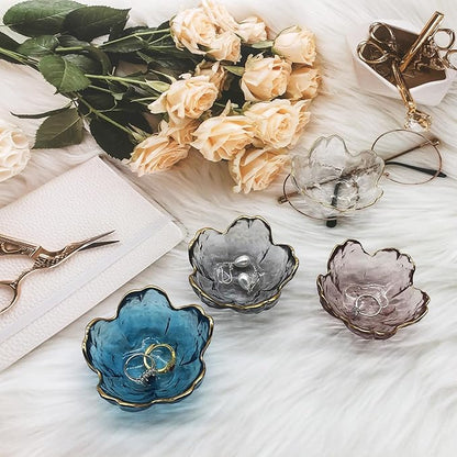 Small Ring Dishes for Women, Glass Jewelry Dish, Crystal Ring Holder Dish Trinket Bowl, Flower Jewelry Holder Dish, Nightstand Decor Jewlery Plate, Jewelry Bowl Dish for Rings, Keys, Gift
