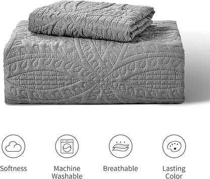Love's cabin Twin Quilt Set Grey Bedspreads - Soft Bed Summer Lightweight Bedspread Comforter - Modern Style Coin Pattern Coverlet for All Season - 2 Pieces (1 Quilt, 1 Pillow Sham)