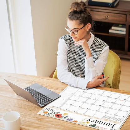 Ospelelf Large Desk Calendar 2026-2027 with PU Leather Pad, 18 Months Planner Pad from January 2026 - June 2027, 22" x 17" Wall Calendar with Protective Cover for Home or Office, White Floral