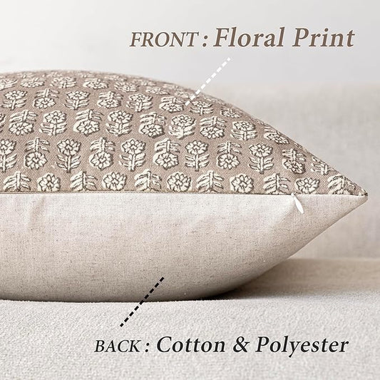Foindtower Set of 2 Decorative Vintage Floral Print Throw Pillow Covers Neutral Modern Farmhouse Cushion Covers Boho Home Decor for Sofa Couch Chair Bedroom Living Room,22×22 Inch,Tan Taupe
