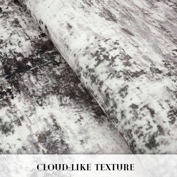 Modern Abstract Runner Rug 2x6, Black Grey Washable Kitchen Runner Non-Slip Soft Hallway Rug Runner Thin Print Faux Wool Carpet for Entryway Bedroom Laundry Room Indoor Home Decor