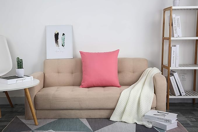 TangDepot Handmade Decorative Solid 100% Cotton Canvas Throw Pillow Covers/Cushion Covers, 45 Colors Available - (16"x16" 2 Pieces, Pink), 2 Count (Pack of 1)